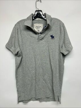 Abercrombie & Fitch Light Gray Polo with Navy Moose Logo